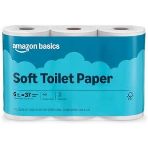 Amazon Basics 2-Ply Soft Toilet Paper, 6 Rolls (1 Pack of 6), Equivalent to 37 Regular Rolls, (5 pack)