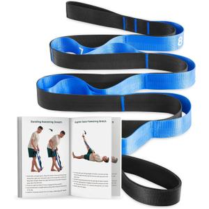 Trideer Stretching Strap for Physical Therapy, Non-Elastic Yoga Straps for Stretching with 10 Loops, Durable Nylon Stretch Bands for Exercise, Pilates, Gymnastics, Leg Stretcher with Guidance and Drawstring Bag (blue)