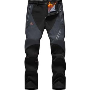 Rdruko Men's Snow Pants Waterproof Insulated Fleece Lined Ski Hiking Snowboard Winter Pants with Pockets (34, Black)