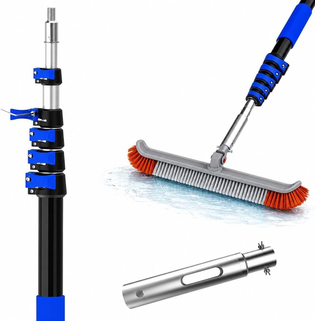 Pool Brush 18" with 3-12FT Aluminum Telescopic Pole,