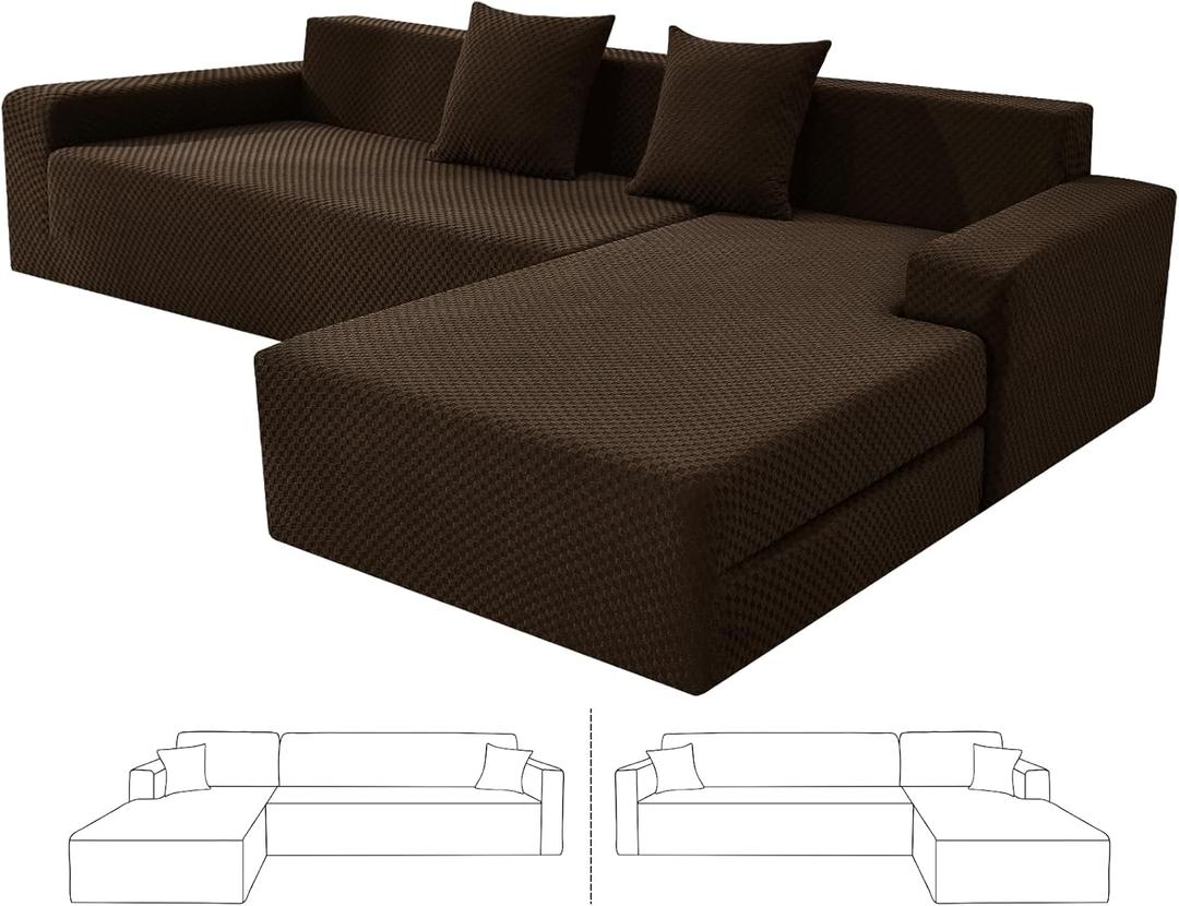 ZNSAYOTX Sectional Couch Covers, Stretch Jacquard Slipcovers with Elastic Bottom for L-Shape Sectional Sofa, 2 Pcs Pet Friendly Modular Sofa Protector (3 Seat Couch + 2 Seat Chaise, Dark Coffee)