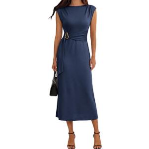 Simplee Womens Summer Casual Long Dress Cocktail Party Semi Formal Midi Dresses Tea Party Mock Neck Date Night Dress 2026 (Navy Blue M)