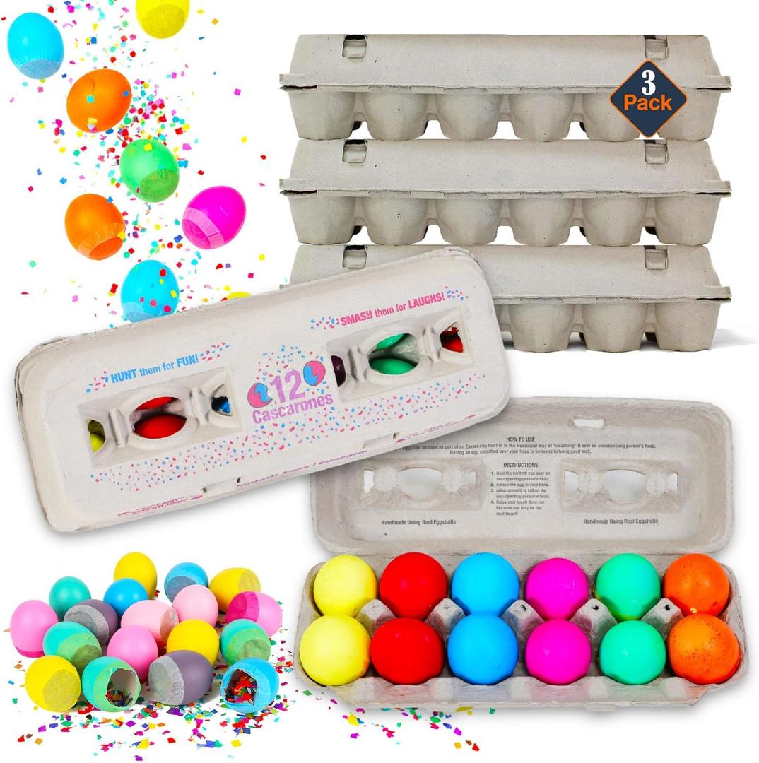 Cascarones Eggs 3 Dozen Pack - 36 Easter Eggs with Rainbow Colorful Confetti | Confetti Easter for Kids, Teens, Adults