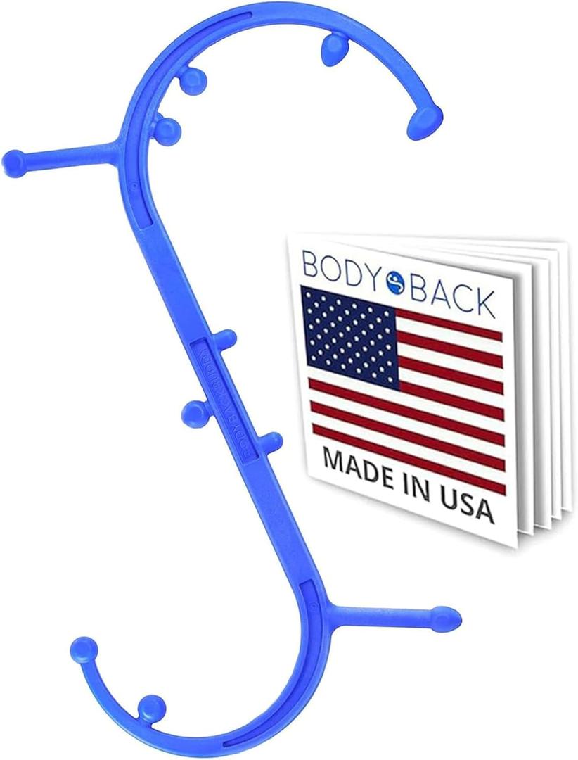 Body Back Buddy Classic USA Made Handheld Full Body Massage Cane Pressure & Trigger Point Massage Tool for Deep Tissue Pain Relief - Dual Massage Hooks for Back, Shoulder, Neck. Manual Back Massager (Blue)