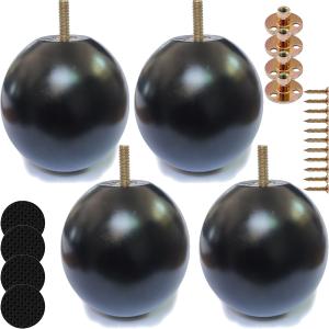 Solid Wood Sofa Replacment Parts 4 Inch Round Ball Shape Furniture Legs for Sofa Couch Ottoman Loveseat Cabinet Legs Furniture Feet Set of 4 (Black)