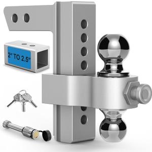Adjustable Trailer Hitch, Drop Hitch Fits 2 Inch Receiver, Height Aluminum Tow Hitches with Dual Ball (2" x 2-5/16") GTW 12,500 LBS, Heavy Duty Towing Hitch Ball Mount