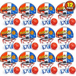 ArtCreativity Mini Basketball Game (12 Sets) Each Set Includes 1 Mini Ball, 1 Back Board Net, & Mounting Tape, Indoor Basketball Hoop for Kids, Basketball Party Favors, Best Gift for Boys and Girls