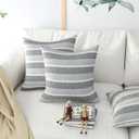 2 Pieces Decorative Classic Retro Stripe Throw Pillow Cover with Hidden Zipper Soft Faux Linen Modern Farmhouse Cushion Case for Sofa Bedroom Car 20 x 20 Inch Multi Blue