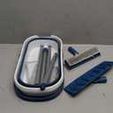 Collapsible Mop and Bucket Set with Scrub Mop and Brush, Tile Laminate Hardwood Floor Brush and Flat Mops for Floor Cleaning, Foldable Bucket with Washable Microfiber Mop(Blue)