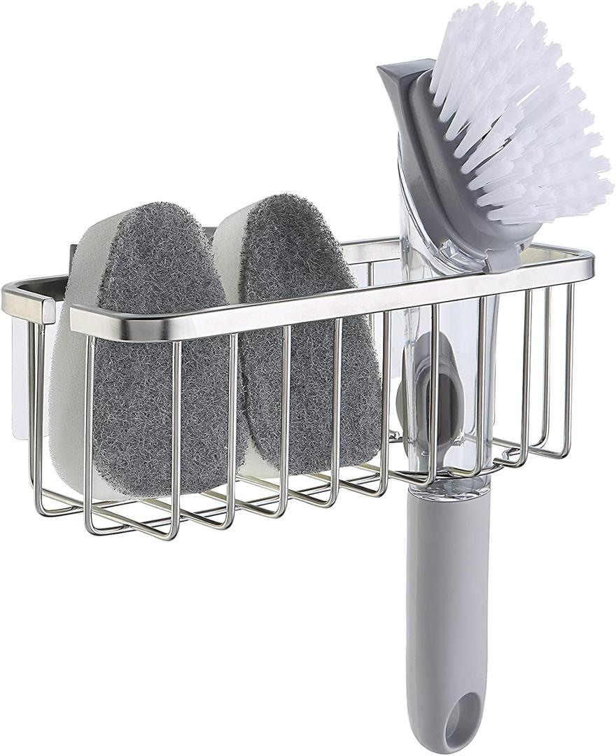 SunnyPoint NeverRust Deluxe Kitchen & Bathroom Sink Sponge Holder Organizer with Adhesive Mount - Additional Suction Cup Included  Sponge & Brush NOT Included  7.4 x 3.3 x 2.75 Inch