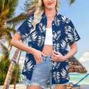 Womens Hawaiian Shirt Hawaii Button Down Shirts Palm Floral Tropical Vacation Outfits Casual Summer Trip Blouse Top (Blue, XL)