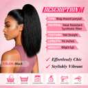 Yaki Straight Ponytail Extension for Black Women,16 Inch Synthetic Wrap-Around Clip-In Ponytail with Magic Paste,Natural Looking for Easy Daily Wear (Natural Black)
