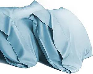 WishSmile Cooling King Pillowcases Set of 2 Breathable Cool Silky Soft Rayon Derived from Bamboo Fabric, Moisture Wicking for Hot Sleepers, Hair and Skin Friendly, Light Blue, 2 Pack, 20x36IN