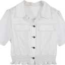 Omoone Women's Short Sleeve Denim Shirt Peplum Ruffle Hem Denim Crop Top Jackets Cowgirl Outfits (White, M)