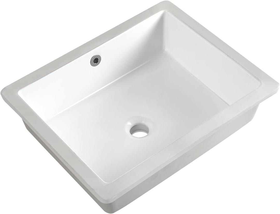 20 Inch Undermount Bathroom Sink Rectangle Undermount Sink White Ceramic Under Counter Bathroom Sinks with Overflow (19.7"x15.7")
