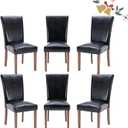 Parsons Dining Chairs Set of 6, Upholstered Nailhead PU Leather Dining Room Kitchen Side Chair with Thick Cushions and Wood Legs, Black