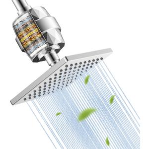 Hibbent Metal Filtered Shower Head, 6'' High Pressure RainShower Head, 20 Stage Shower Filter for Hard Water Softener, Bathroom Rainfall Shower Head to Remove Chlorine and Heavy Metals, Chrome