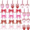 Valentines Day Tree Decorations Set, 12 Heart Glitter Words Ball Ornaments 12 Valentines Tree Bows Decorations for Home Party Front Door Wedding Holiday Decor