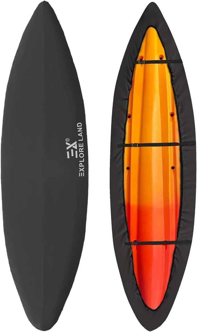 Explore Land Waterproof Kayak Cover - Fade Resistiant 600D Heavy Duty Canoe Dust Storage Cover Suitable for 10.8-12ft Kayak, Black