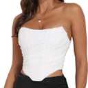 Women's Vintage Strapless Open Back Boned Mesh Bustier Zip Back Corset Body shaper Crop Top (12-14, White)
