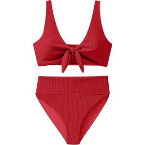 ANRABESS Bikini Sets for Women Summer High Waisted 2 Piece Bathing Suit Ribbed Tie Knot Swimsuit 2026 Beach Vacation Swimwear, Medium