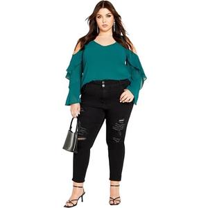City Chic Women's Plus Size Top Hi Lo Cold Shldr, Small