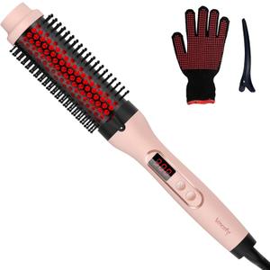 Infrared Thermal Brush, Dual Voltage Negative Ions Heated Round Brush, 1 1/2 Inch Straightener & Curling Iron Brush 2 in 5, Dual PTC Non-Blowing Thermal Round for Wome, Rose Pink
