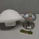 Design House Vintage-Inspired Schoolhouse Semi-Flush Mount Ceiling Light, 9 in x 9 in x 10 in, Satin Nickel, White Glass Shade, 577494