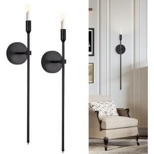 Black Candle Sconces Long Wall Candle Holder, Set of 2 Large Wall Candle Sconce Modern Chic Home Decor for Bedroom, Dining Room, Living Room 23"