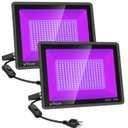 2 Pack 200W LED Black Lights Outdoor, Flood Light with Plug, 395nm to 410nm IP66 Waterproof for Dance Party, Glow in The Dark, Stage Lighting, Body Paint, Fluorescent Poster, Neon Glow