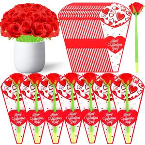 30 Set Valentine's Day Gift Flower Rose Pens with Cards for Women Teacher Cowork Valentine's Day Party Favors School Classroom