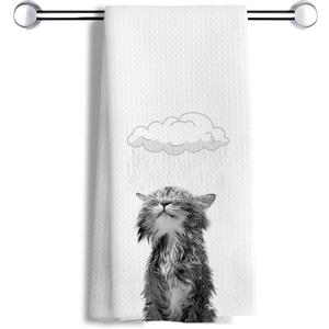 Funny Cat Hand Dish Towels for Bathroom Decor, Cat Lover Gifts for Women, 16x24 Inch