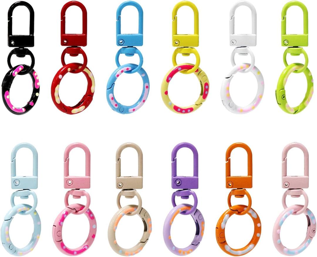 12Color Trigger Spring O Rings Round Lobster Claw Clasps, Cute Metal Keychain Ring Round Carabiner Clips for Keyrings Buckle, Bags,Purses