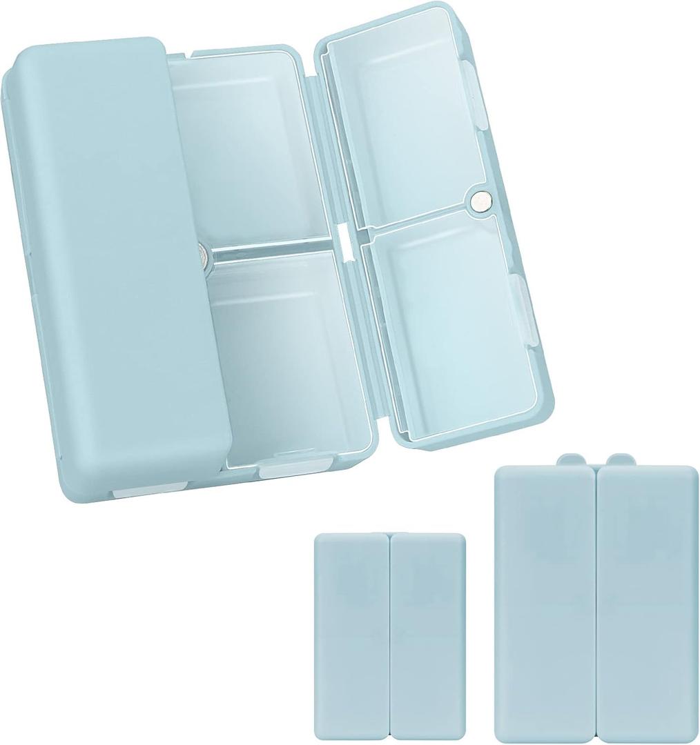 FYY 2 Pcs Daily Pill Organizer, 7 Compartments Portable Pill Case Travel Pill Organizer,[Folding Design] Pill Box for Purse Pocket to Hold Vitamins,Cod Liver Oil,Supplements and Medication-Blue (Large (1 Piece), Small (1 Piece))