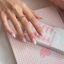 BTArtbox French Tip Press On Nails - Gentle Care, Lamp-Curable 4-Week Wear Pink Ombre Short Almond Press On Nails with Glue and Adhesive Tabs, Easy-to-Apply in 16 Sizes - 32 Nails All-in-One Kit