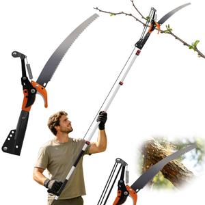 26FT Reach Pole Saw for Tree Trimming, 5-20FT Extendable Branch Trimmer with Sharp Hardened Steel Saw Blade & Pull Rope Pruner, Manual High Reach Tree Branch Cutter for Garden, Yard & Orchard Pruning