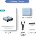 MT-VIKI Ethernet Splitter 1 to 2 High Speed 1000Mbps, Gigabit Dual RJ45 Splitter Adapter for Cat5/5e/6/7/8 Cable [Aluminum Case with Power Cable]