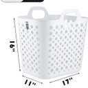 Portable Laundry Hamper with Handles - Foldable Rectangle Clothes Basket for Bedroom, Bathroom, Dorm, or Storage - Durable Plastic Laundry Organizer (White, Large)