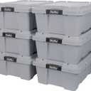 Hefty MAX Pro 12 Gallon Storage Bins with Latching Lids, Stackable Hefty Bins, 6 Pack Gray Utility Containers for Garage and Outdoor Gear (Alloy Gray)