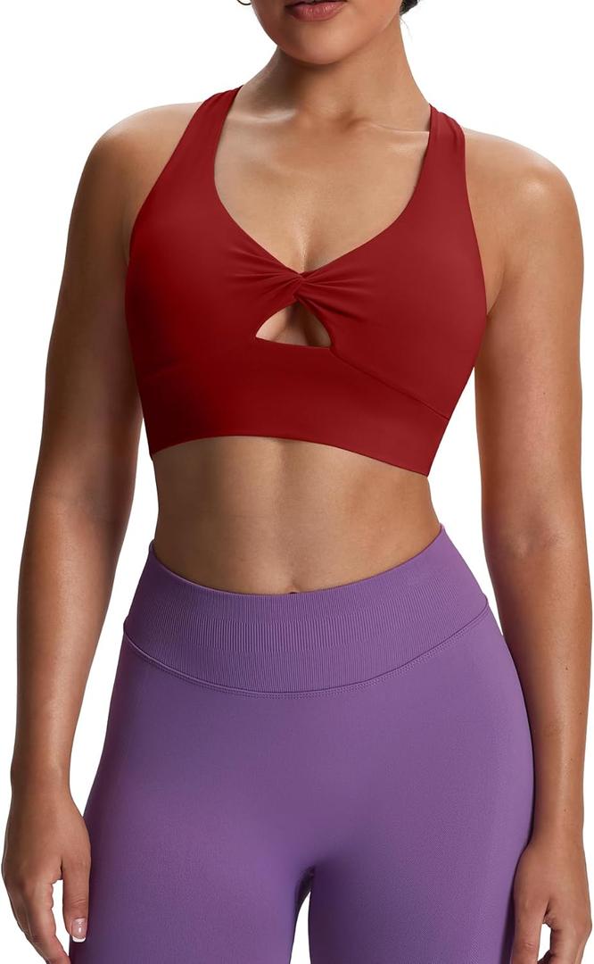 Aoxjox Women's Workout Sports Bras Twist Front Fitness Training Gym Bra Yoga Crop Lola Tank (Medium, Rumba Red)