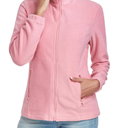 Women's Full Zip up Fleece Jackets Stand Collar Long Sleeve Sherpa Fuzzy Warm Jacket with Pocket, L