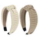 Knit Headbands for Women - Knotted, Large, Non-slip Thick Womens Winter Headbands - 2 Pack (Beige and Khaki)