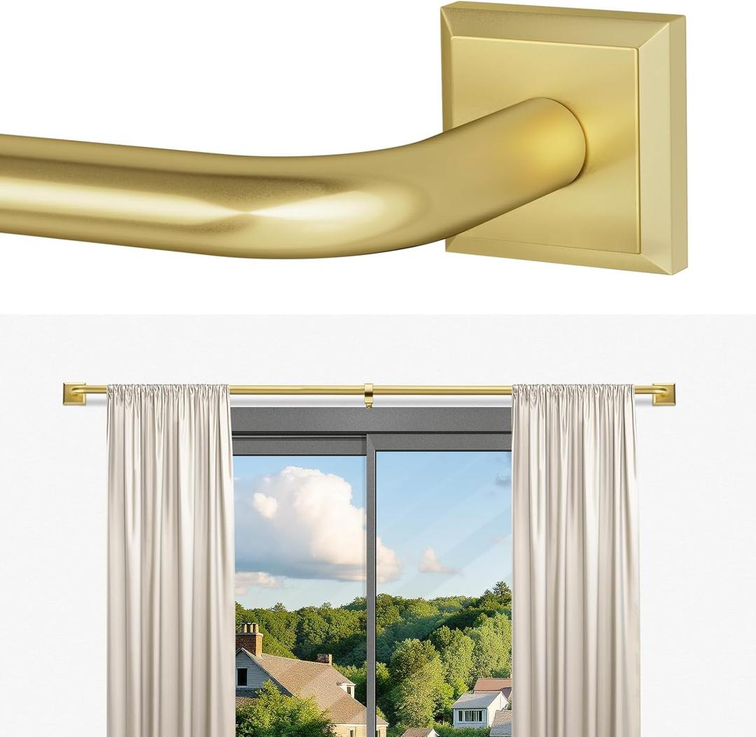 Gold Curtain Rods for Windows 28-48Inch Heavy Duty French Return Rod, Wrap Around Blackout Curtain Rods, Adjustable Room Darkening Drapery Rod for Bedroom, Living Room, Sliding Door & Outdoor Patio
