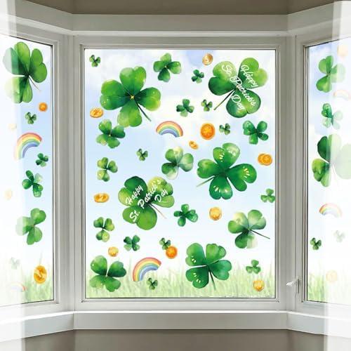 Pack Of 4 8 Sheet St Patricks Day Window Clings Shamrock Window Decorations for Glass Windows, Irish Saint Patricks Day Window Stickers for Kids Home School Office Spring Party Supplies