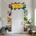 Hero Party Decorations Door Banner Welcome Heroes Porch Sign Archway, Comic Book Pop Art Theme Photography Backdrop Super City Door Banner for Kids Birthday, Classroom, Bedroom Decor, Baby Shower