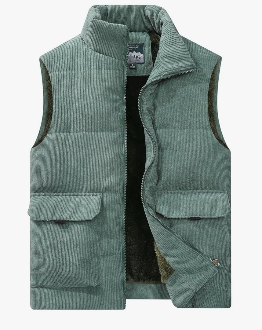Flygo Mens Sherpa Lined Puffer Vest Corduroy Winter Vests Warm Sleeveless Quilted Fleece Vest Jacket Outerwear, Size M