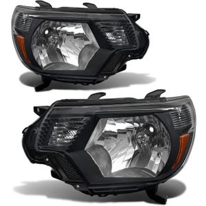 Headlight Assembly Pair for 2012-2015 Toyota Tacoma Black Housing Amber Reflector Left Right W/O Bulbs