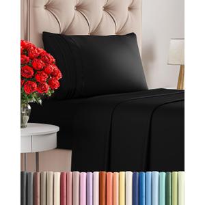 Twin Size 3 Piece Sheet Set - Comfy Breathable & Cooling Sheets - Hotel Luxury Bed Sheets for Women & Men - Deep Pockets, Easy-Fit, Extra Soft and Wrinkle Free Sheets - Black Oeko-Tex Bed Sheet Set