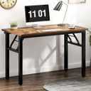 Need 39.4 Inch Folding Desk for Small Spaces, Home Office Computer Desk with Rustic Brown Tabletop & Black Metal Frame, Foldable Writing Table for Study, Bedroom, Dorm Room & Student