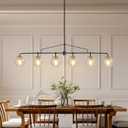 Modern Linear Chandelier 6 Lights Glass Globe Linear Island Pendant Light
Black and Gold Linear Chandelier Dining Room Light Fixture, Seeded Glass Globe Shades, Length 51.58 Inch, E12 Bulb Base, ETL